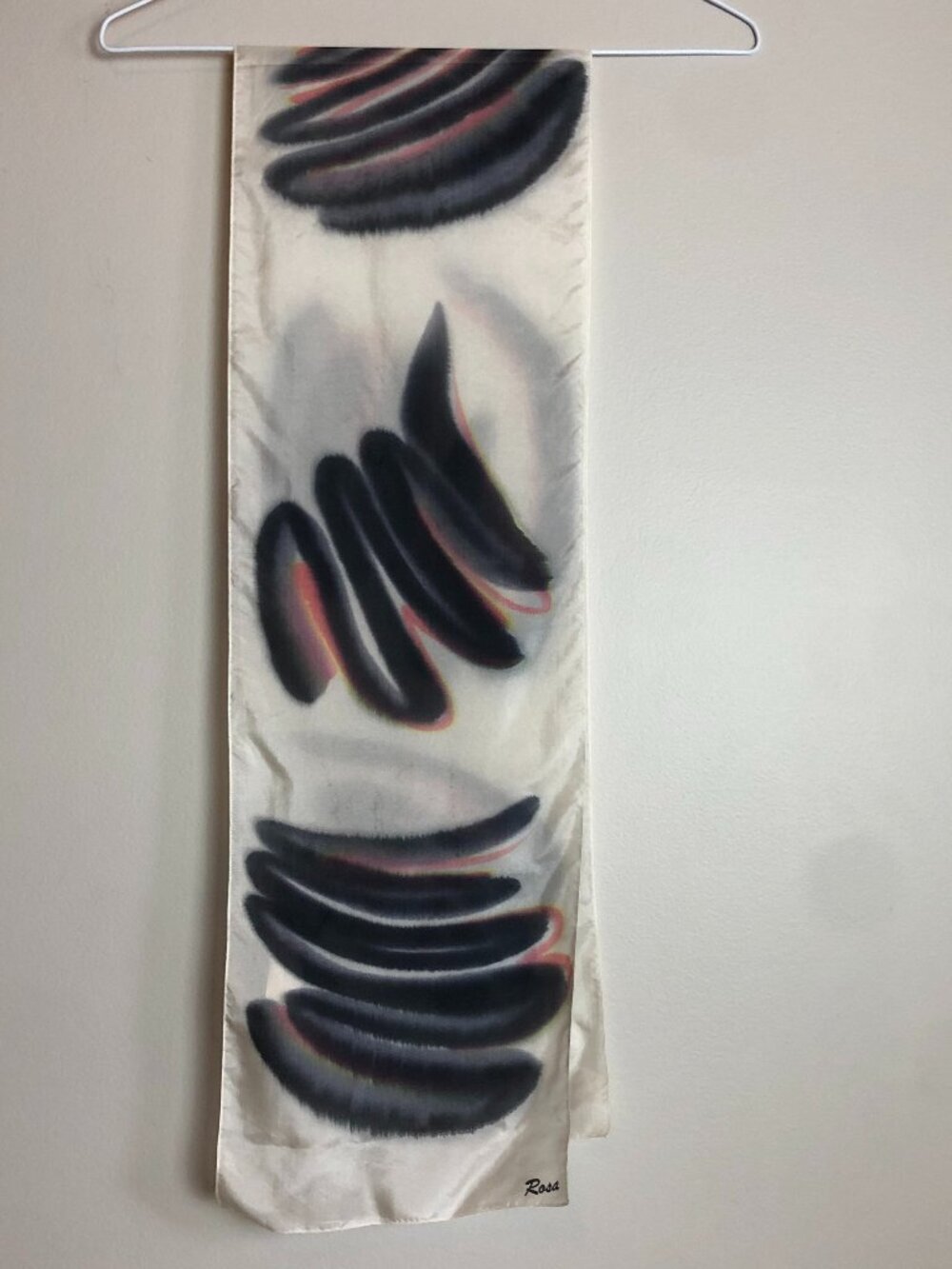 Vintage Rosa Hand Painted Silk Scarf (Canadian Quebec Designer)